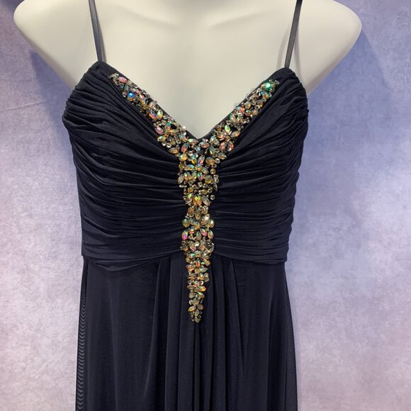 One By Eight Dresses & Skirts - Navy Spaghetti Strap Gown with Crystal Beaded Bodice